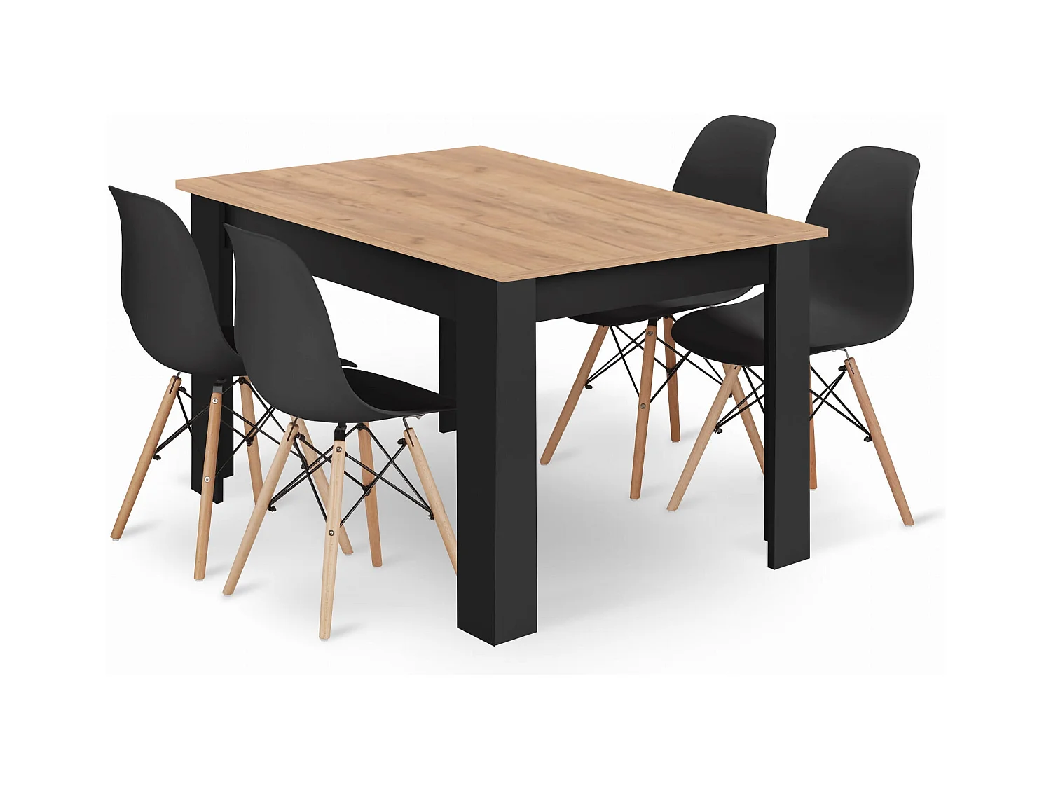 Valora Esszimmerset | Tisch 120x80 Craft Schwarz + 4 OSAKA Schwarze Stühle