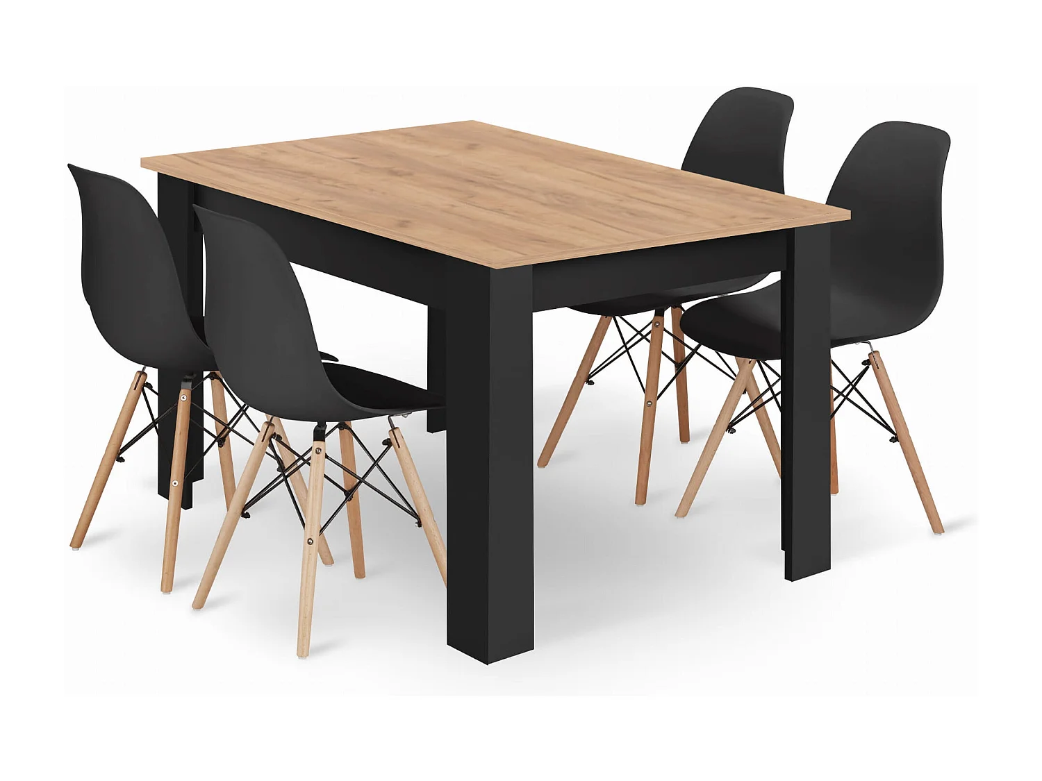 Ensemble Valora – Table Craft noire 120x80 + 4 chaises noires OSAKA