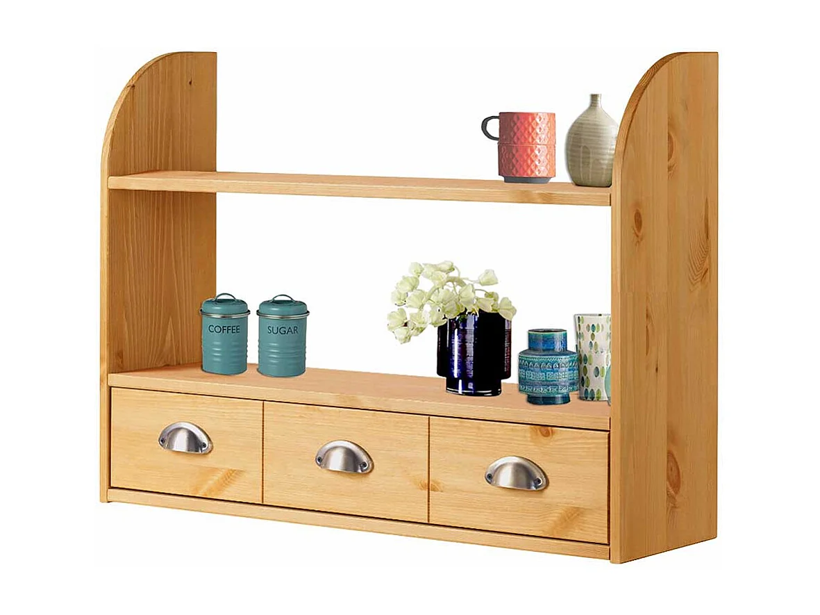 Wandhängeregal aus Kiefer Massivholz einer Schublade