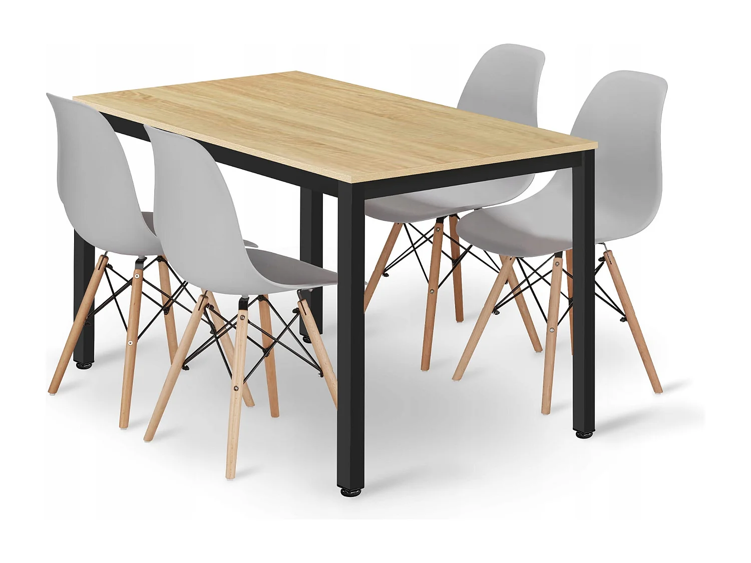 Valora ROVA 120x60 Tischset aus heller Eiche mit 4 Stühlen in OSAKA-Grau