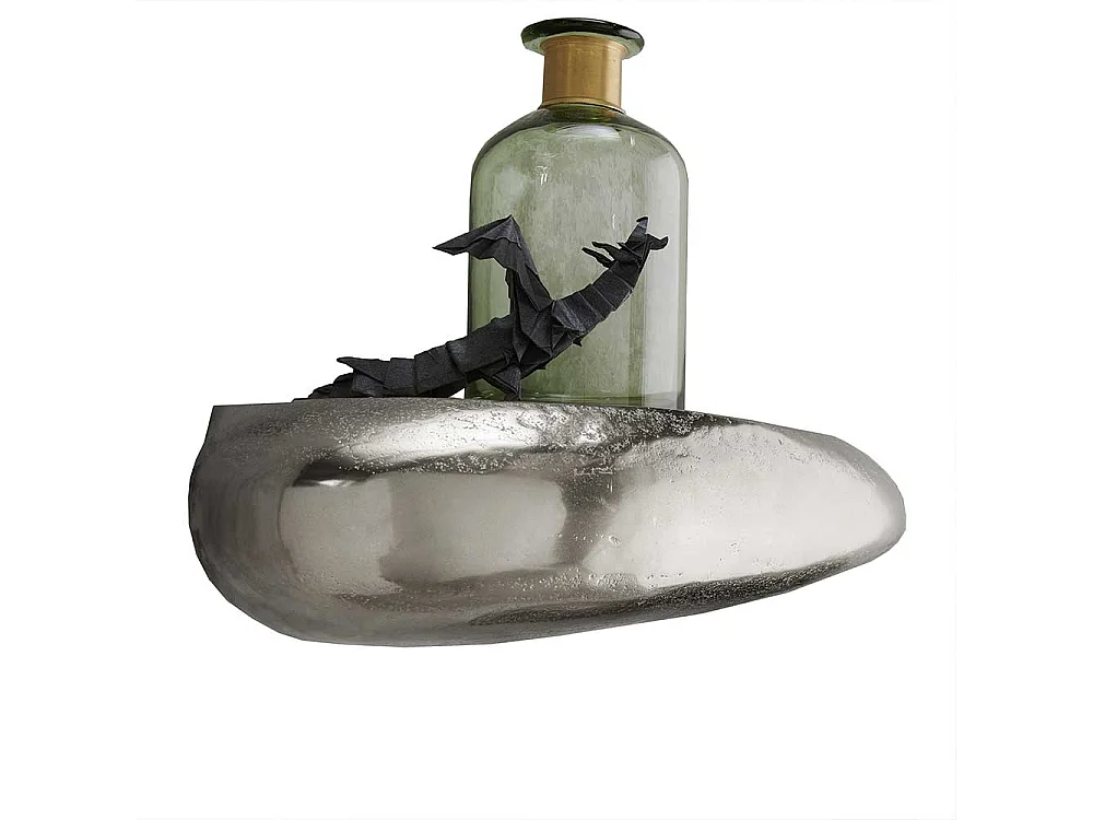 Aluminium Wandregal in geschwungener Stein Form Nickelfarben