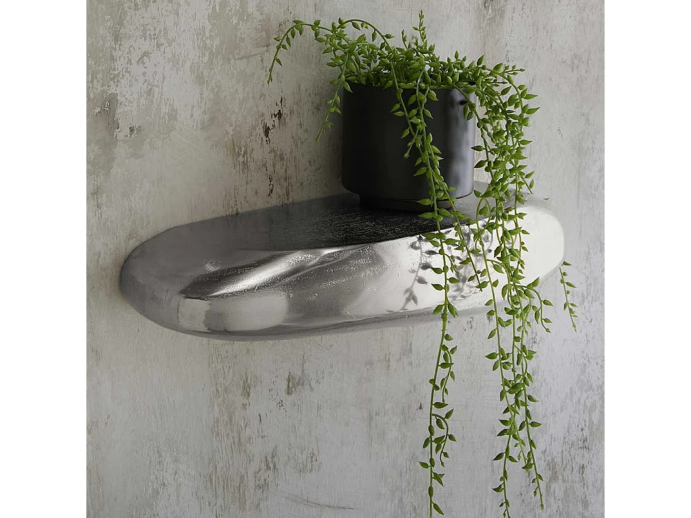 Aluminium Wandregal in geschwungener Stein Form Nickelfarben