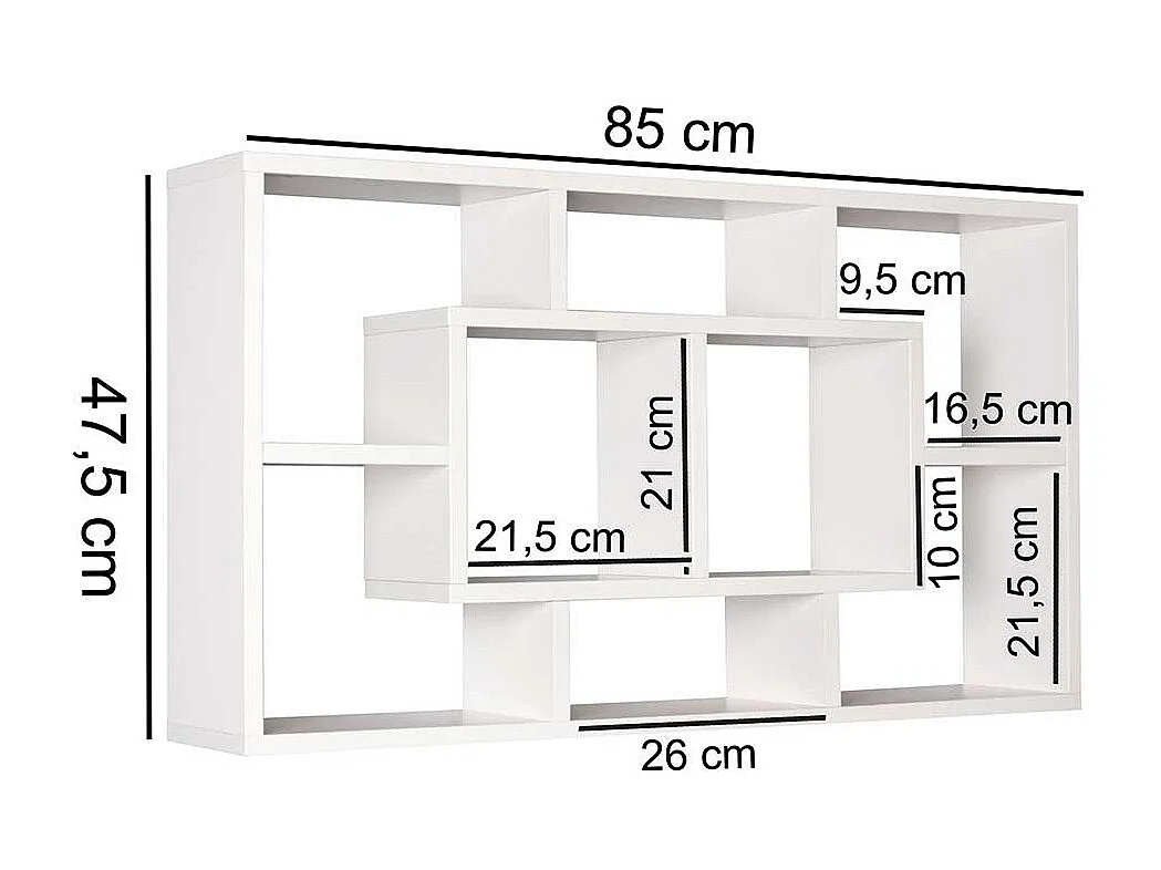 Wohnzimmer Regal weiss in modernem Design 85x48x16 cm