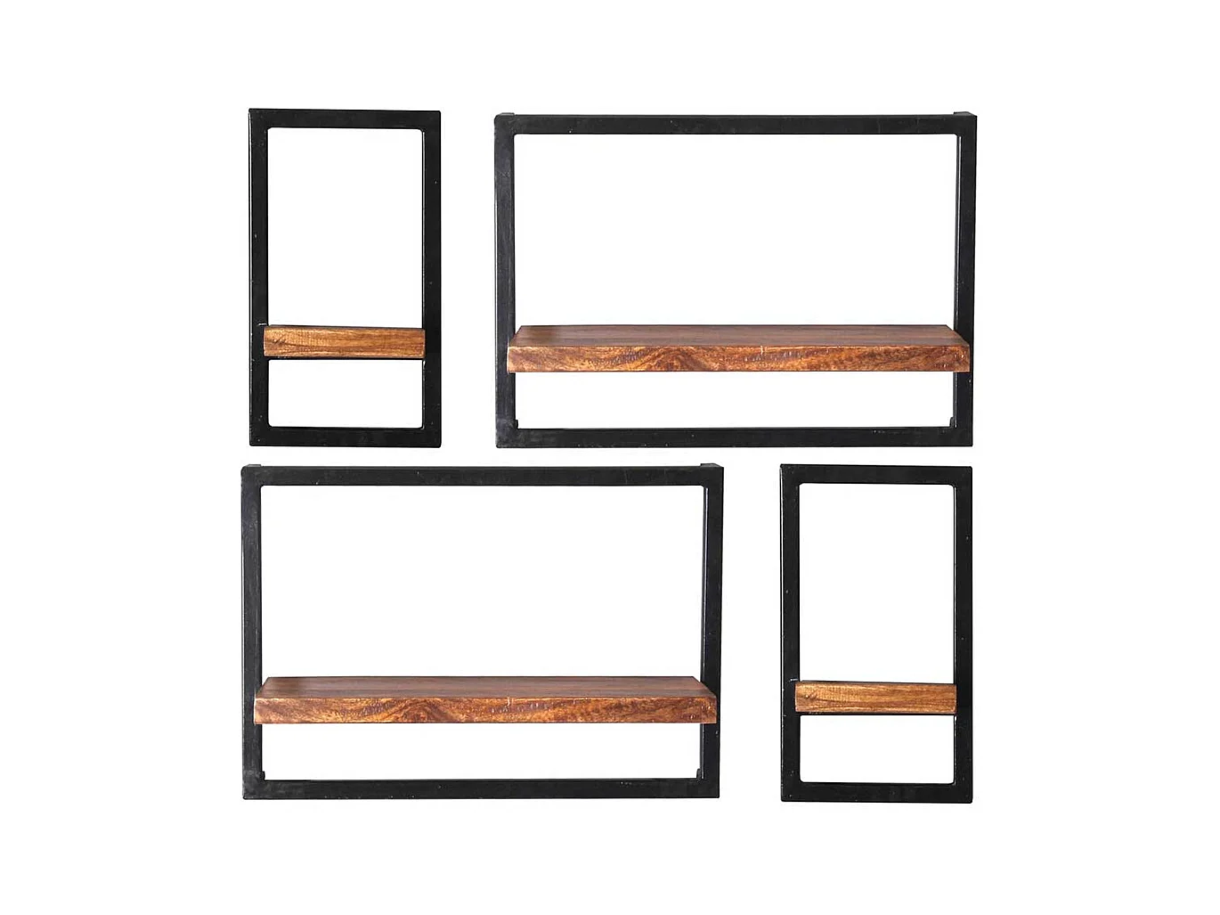 Hängeregal Gruppe aus Mangobaum Massivholz Metall (vierteilig)