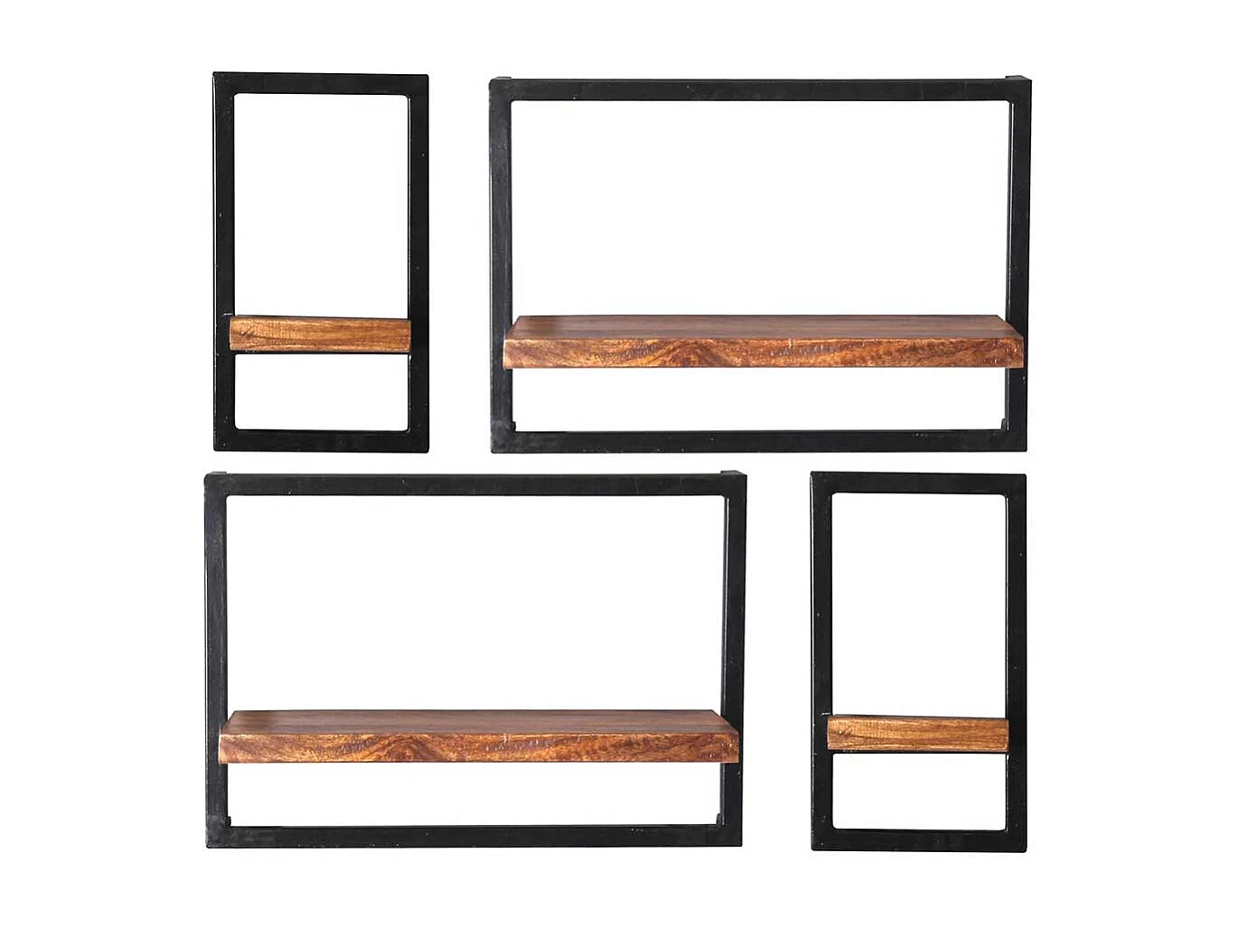 Hängeregal Gruppe aus Mangobaum Massivholz Metall (vierteilig)