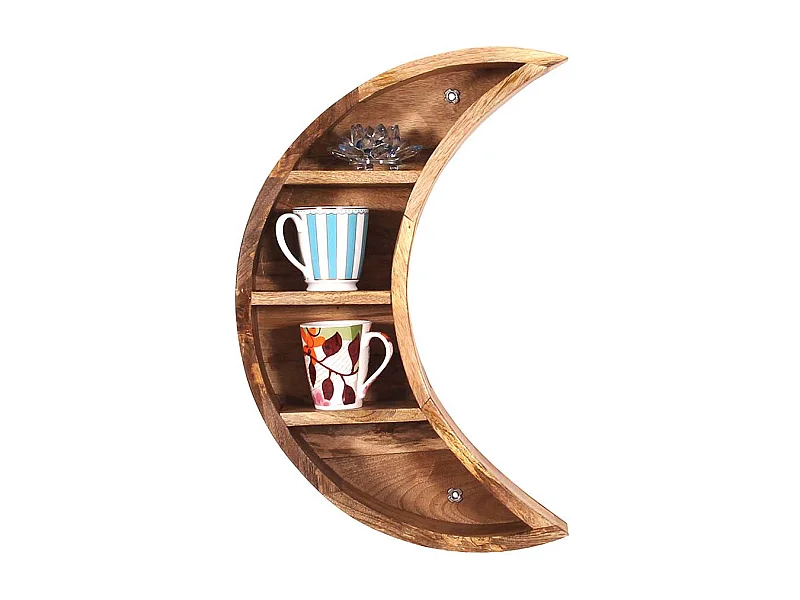 Massivholzregal in modernem Design mondförmig