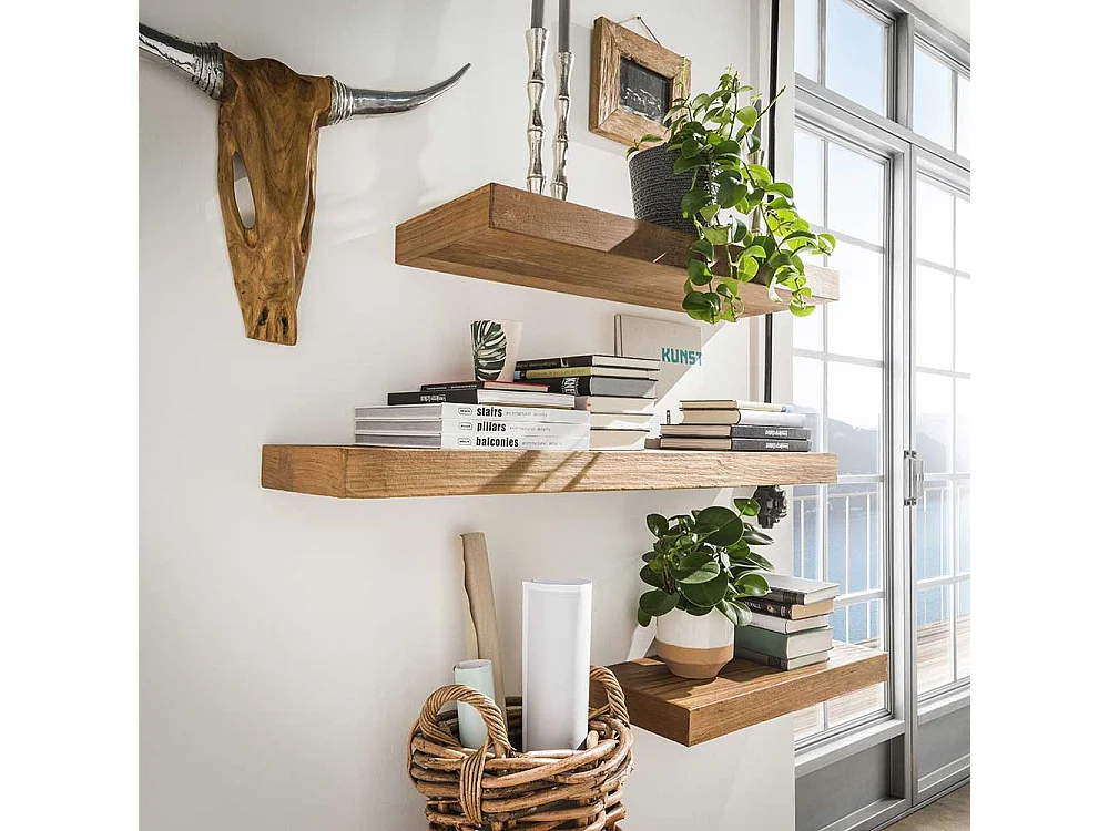 Holz Wandboard 25 cm tief Teak Massivholz