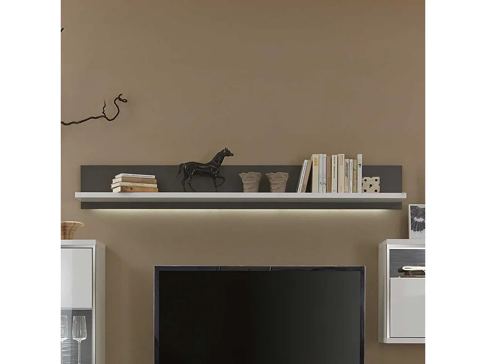 Wohnzimmer Wandboard mit LED Beleuchtung Weiß Anthrazit