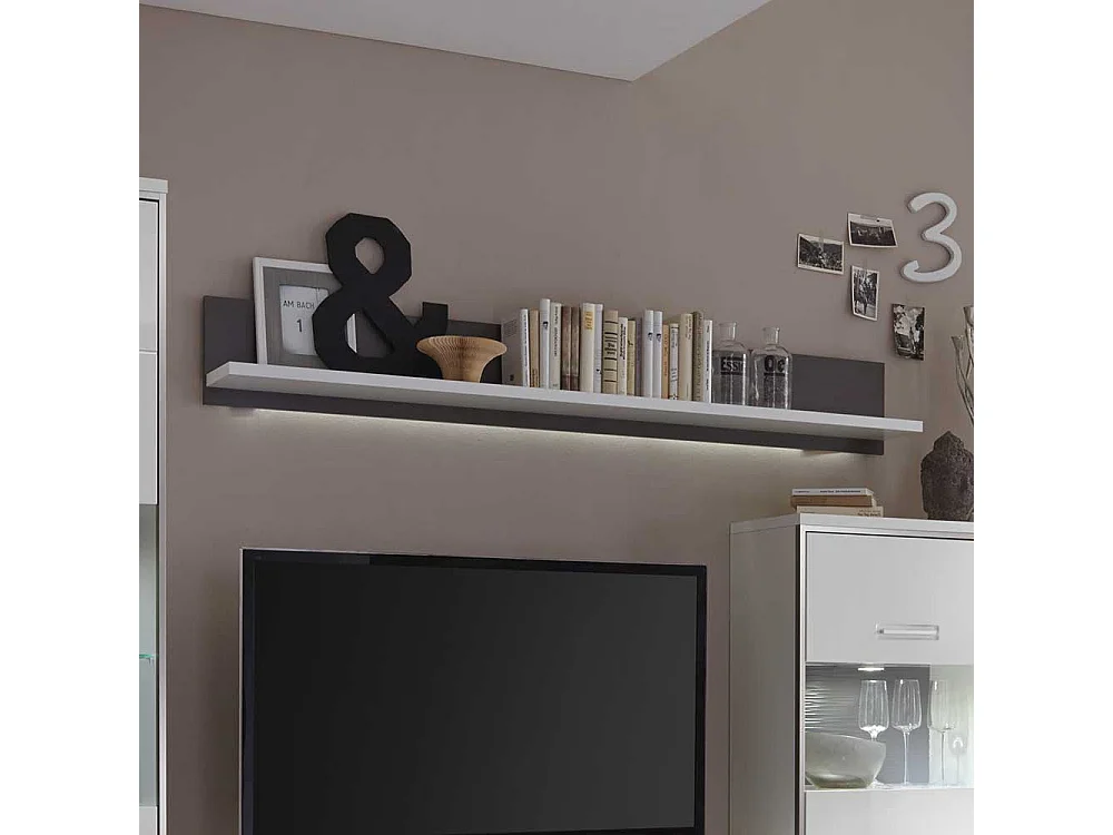 Wohnzimmer Wandboard mit LED Beleuchtung Weiß Anthrazit