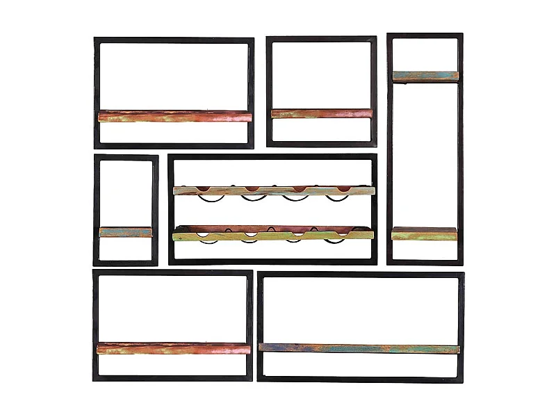 Regale mit Flaschenhalter aus Recyclingholz Metall (siebenteilig)