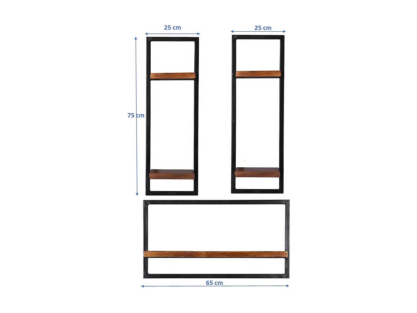 Industry Regale aus Mangobaum Massivholz Metall (dreiteilig)