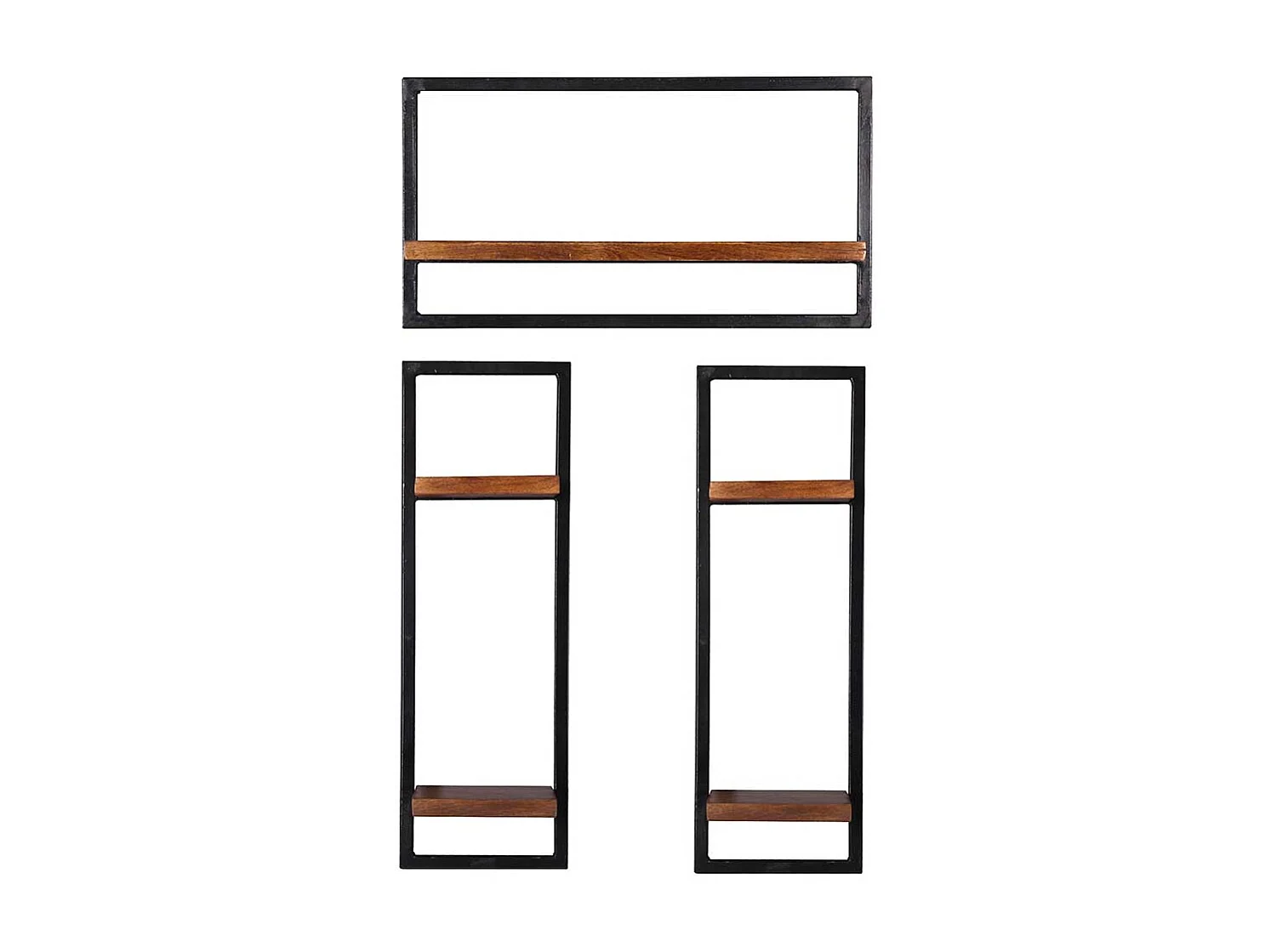 Industry Regale aus Mangobaum Massivholz Metall (dreiteilig)
