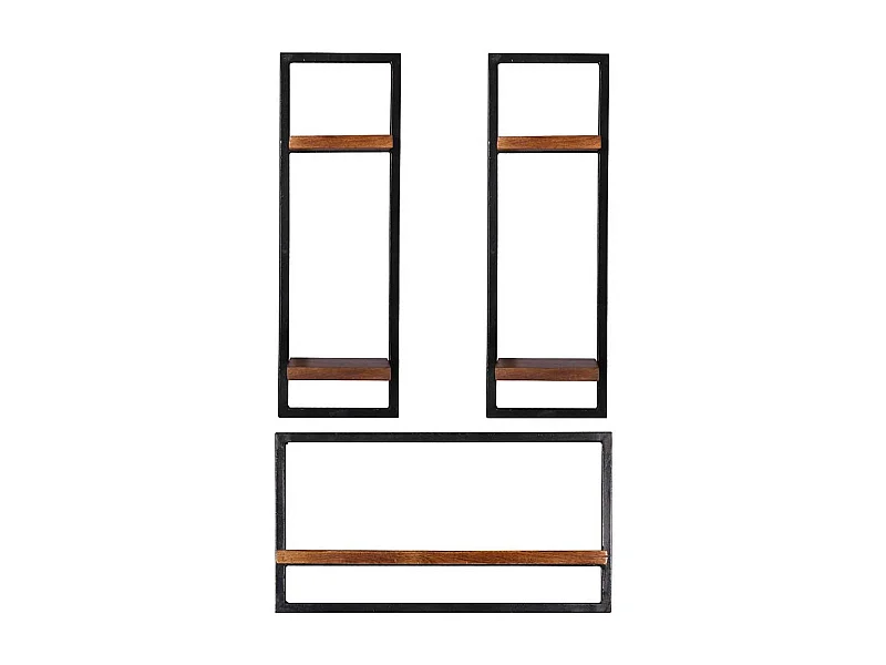 Industry Regale aus Mangobaum Massivholz Metall (dreiteilig)