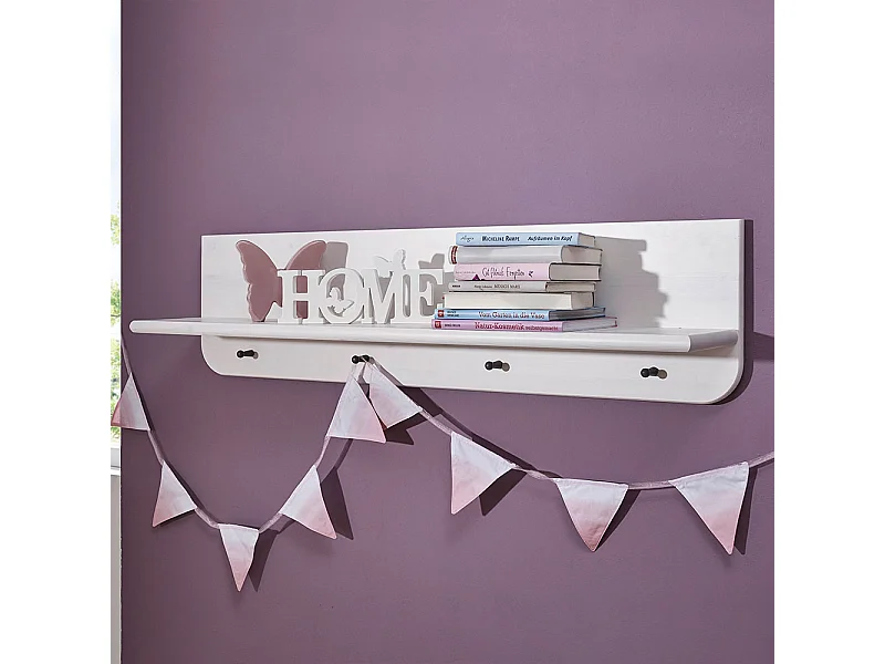 Haken Wandregal in Weiß Kiefer Massivholz