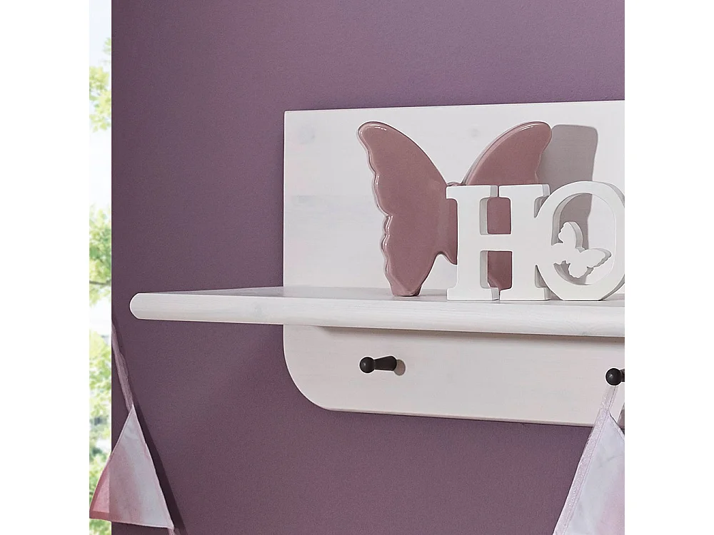 Haken Wandregal in Weiß Kiefer Massivholz