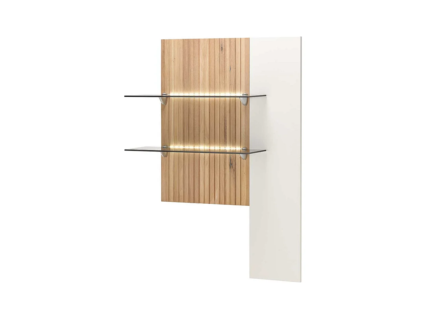 Wohnzimmerregal mit Beleuchtung in Weiß und Eiche Bianco 28 cm tief