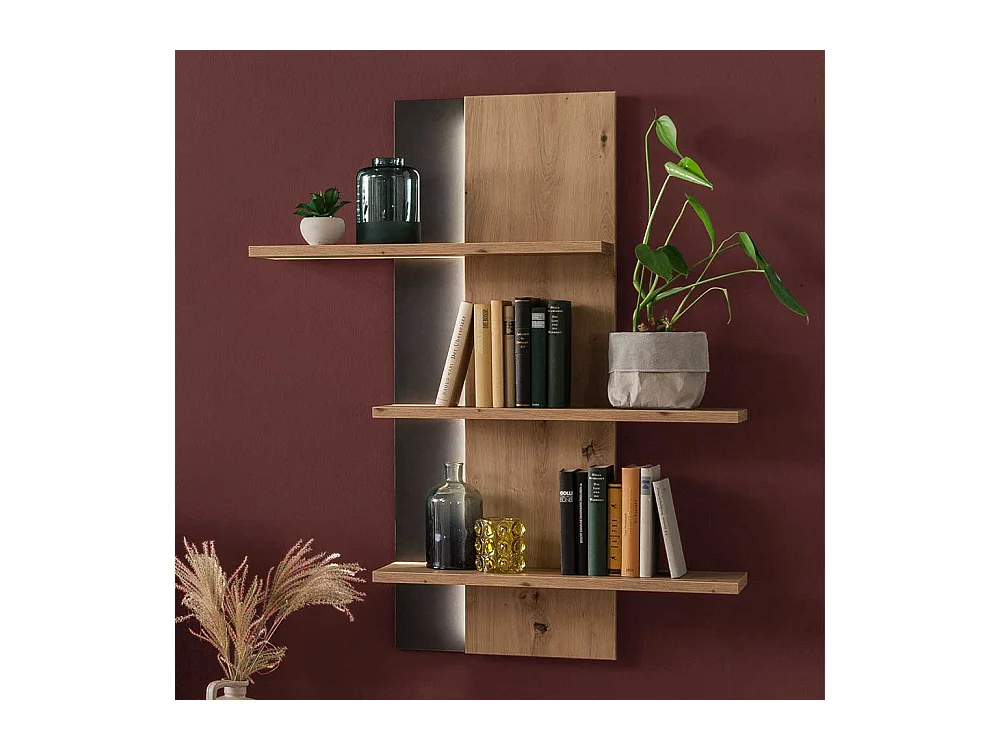 Wandhängeregal in Eiche Optik und Anthrazit 95 cm breit