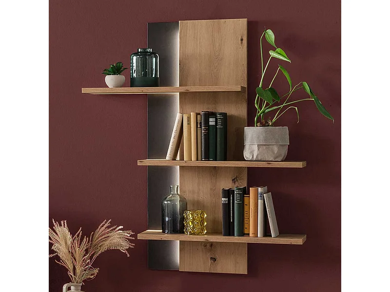Wandhängeregal in Eiche Optik und Anthrazit 95 cm breit