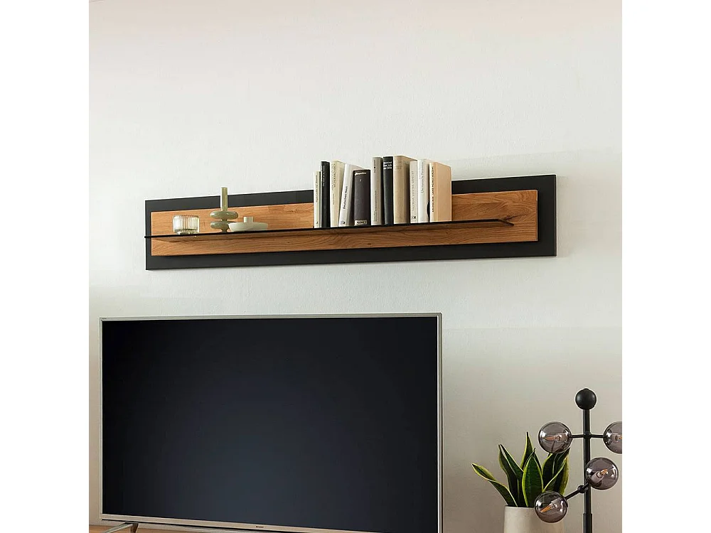 Wandregal Hängeregal mit LED Beleuchtung in Wildeichefarben