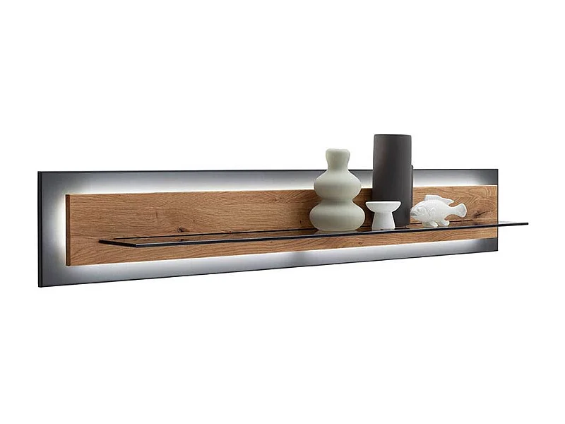 Wandregal Hängeregal mit LED Beleuchtung in Wildeichefarben