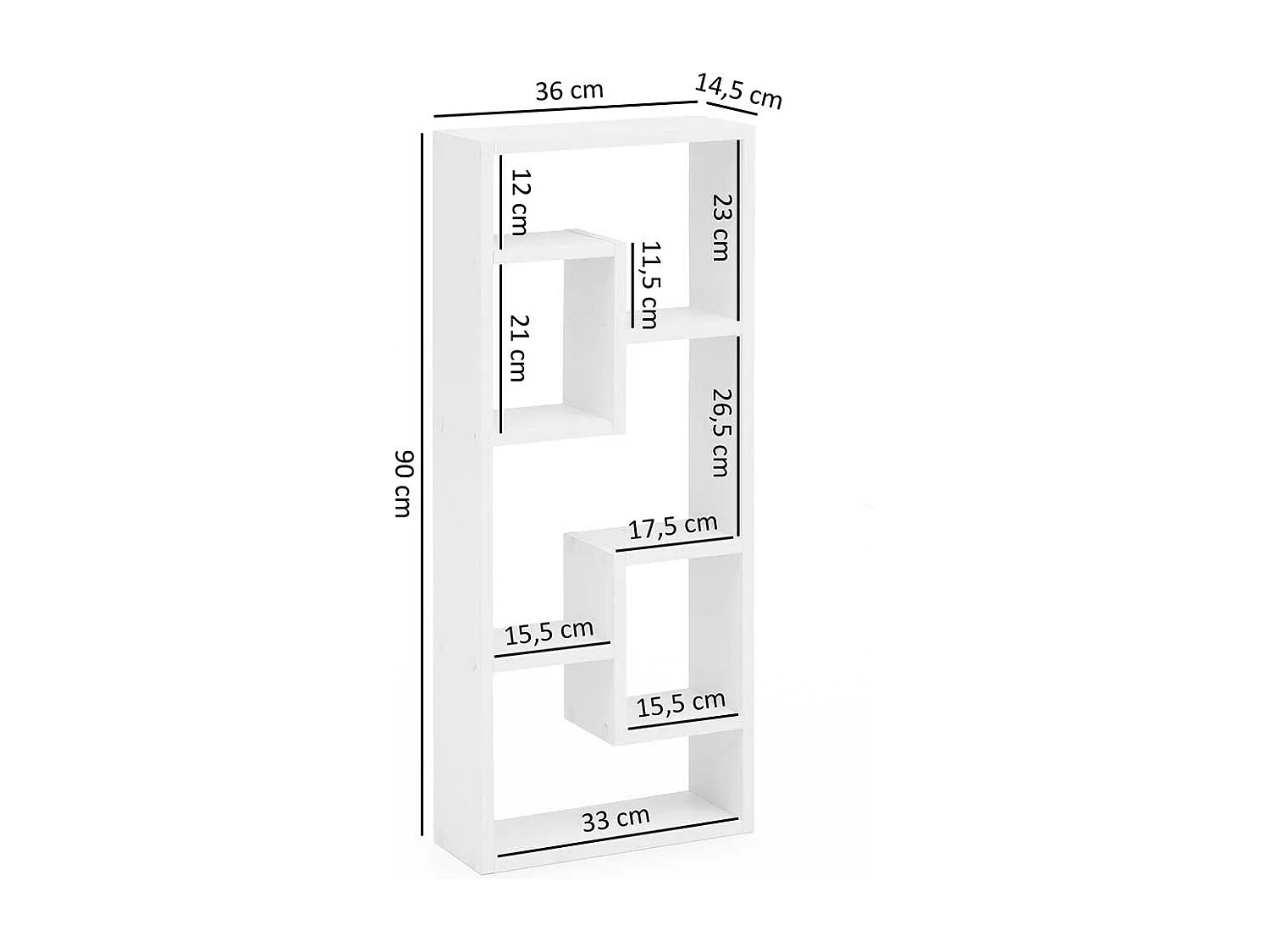 Wandregal weiss in modernem Design 90 cm hoch - 36 cm breit