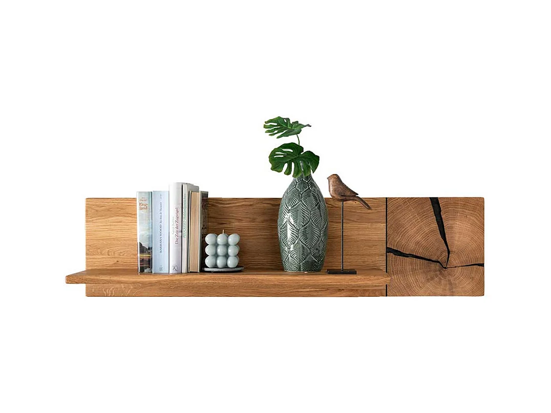 Massivholzregal aus Wildeiche geölt Hirnholz Applikation