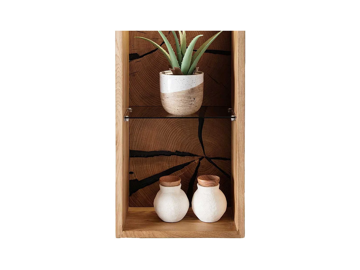 Wandregal Wildeiche geölt mit Hirnholz Rückwand 94 cm hoch