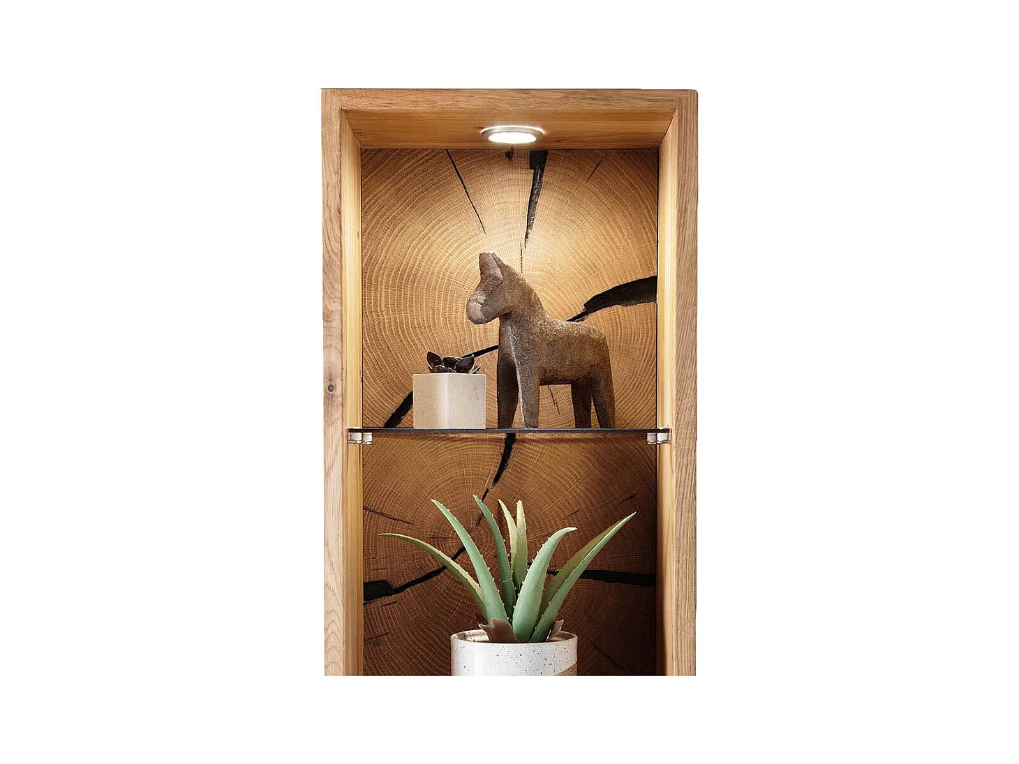 Wandregal Wildeiche geölt mit Hirnholz Rückwand 94 cm hoch