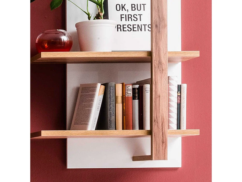 Wandregal in Weiß und Wildeiche Optik 65 cm breit