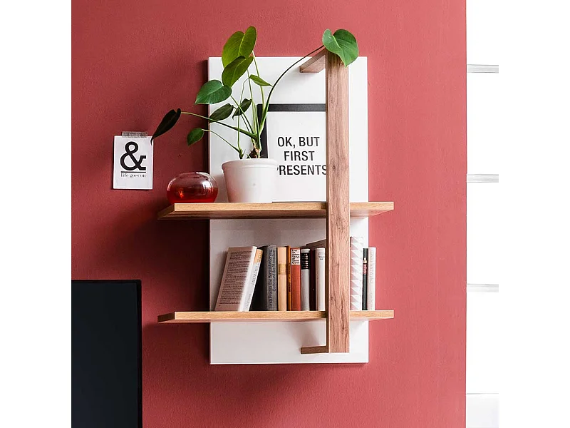 Wandregal in Weiß und Wildeiche Optik 65 cm breit