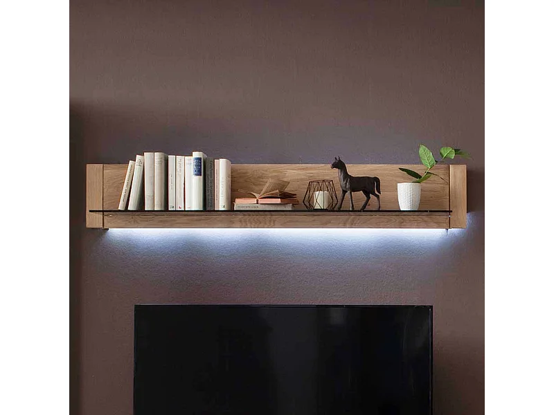 Wandregal mit Glasboden Eiche Bianco