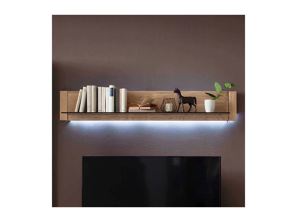 Wandregal mit Glasboden Eiche Bianco