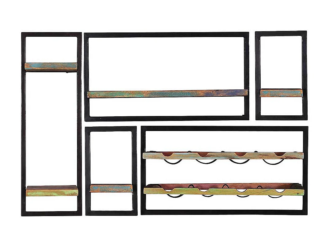 Shabby Regal Set mit Weinaufbewahrung Schwarz und Bunt (fünfteilig)