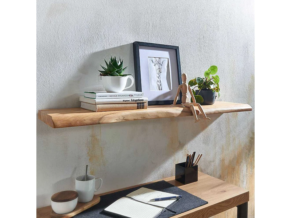 Baumkanten Wandboard aus Akazie Massivholz 26 cm tief