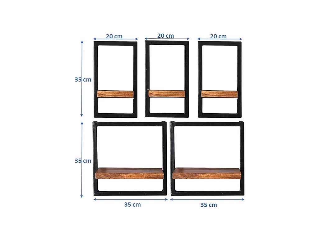 Wohnzimmerregal Set mit Holzböden Metallrahmen (fünfteilig)