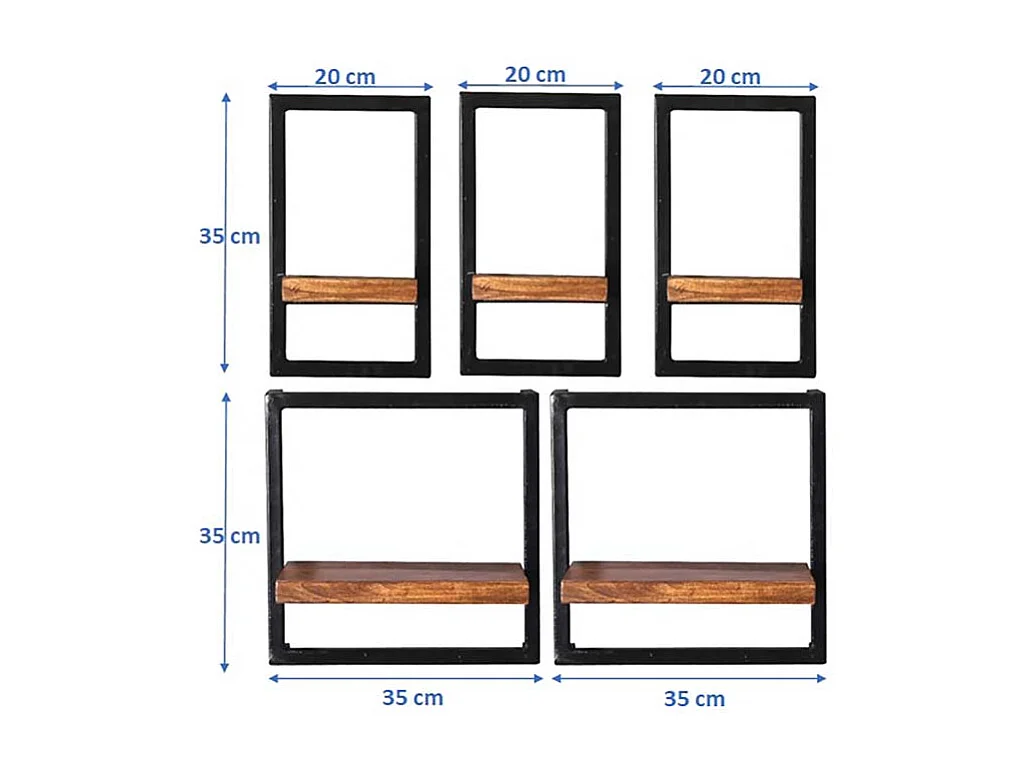 Wohnzimmerregal Set mit Holzböden Metallrahmen (fünfteilig)