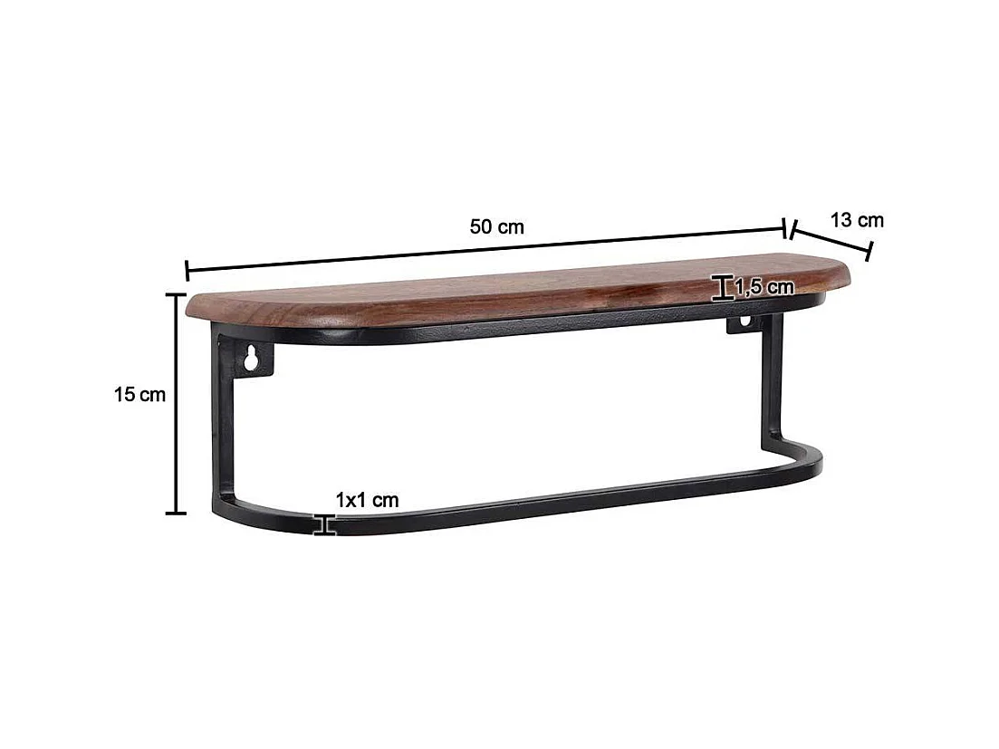 Wandregal Handtuchregal aus Metall und Sheesham Massivholz
