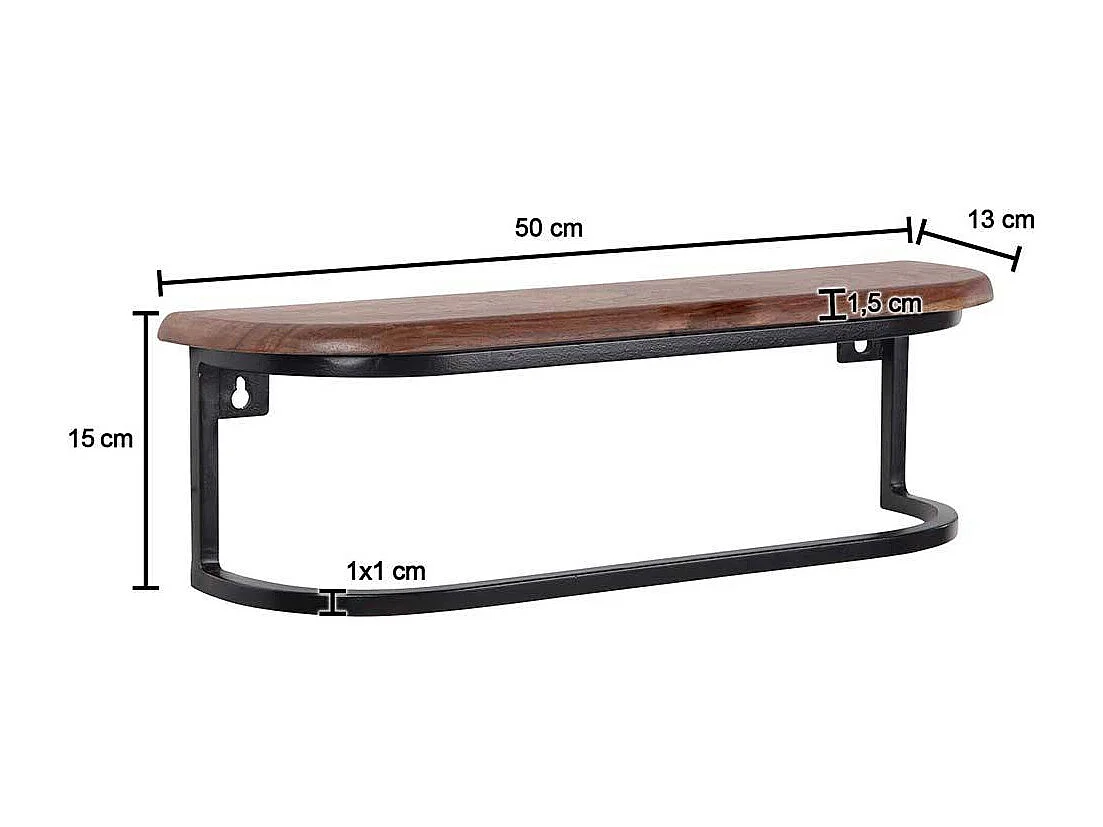 Wandregal Handtuchregal aus Metall und Sheesham Massivholz