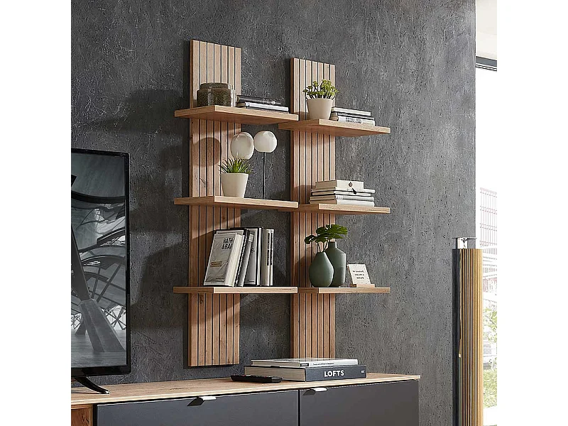 Hängeregal Wohnzimmer modern in Wildeichefarben 120 cm hoch
