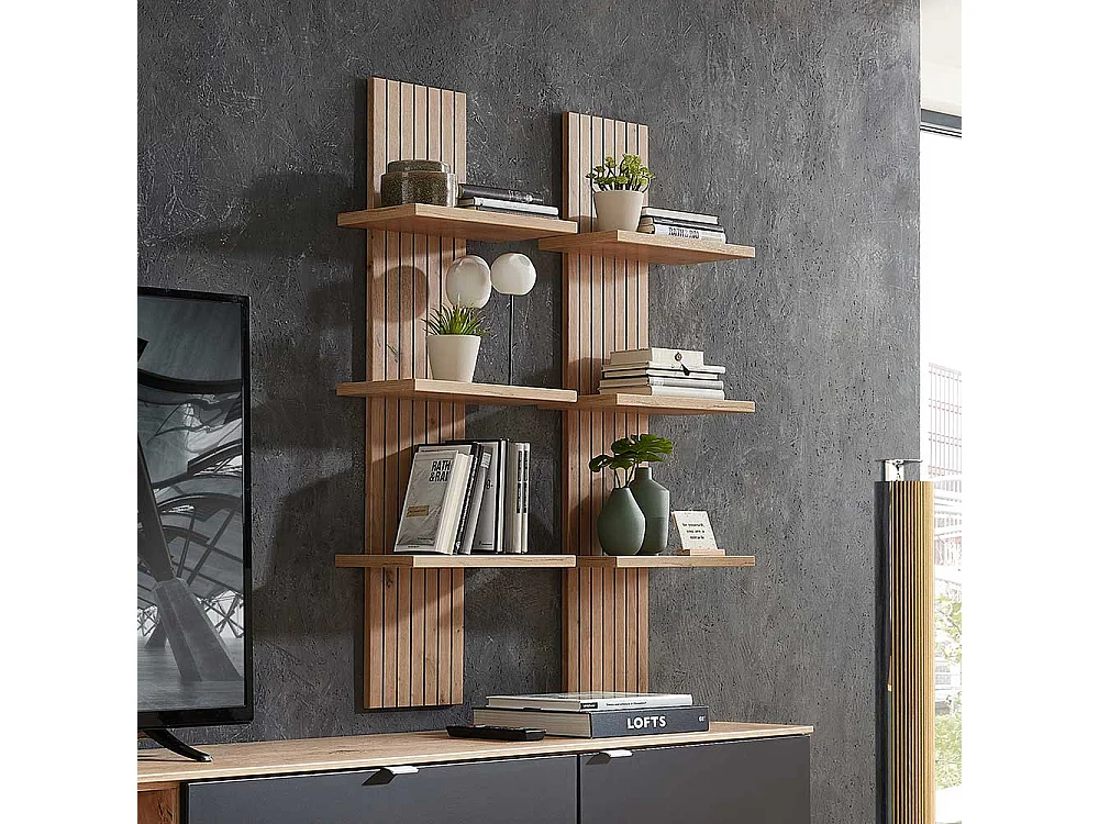 Hängeregal Wohnzimmer modern in Wildeichefarben 120 cm hoch