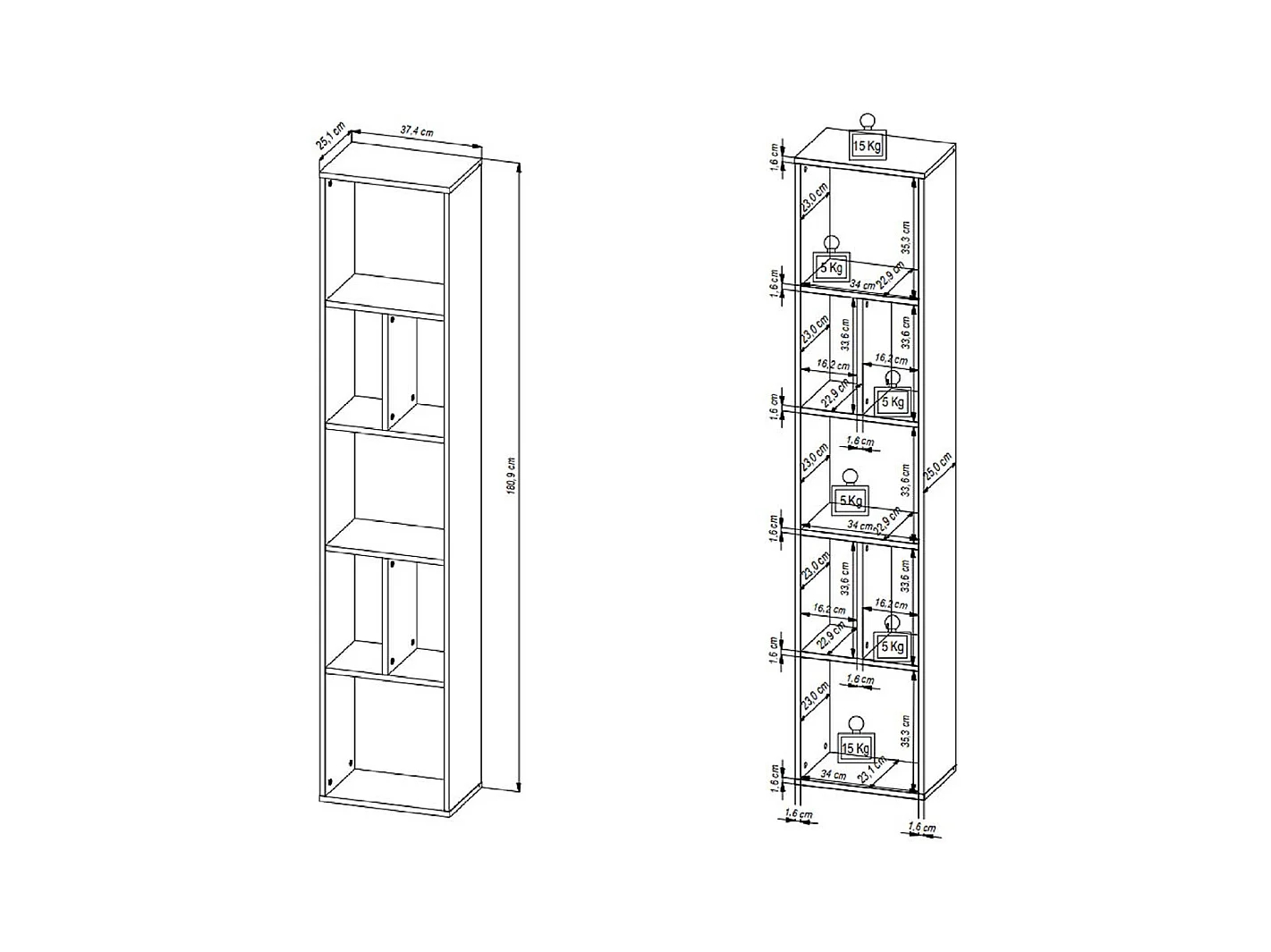 Wandh�ngeregal in Schwarz 7 F�cher
