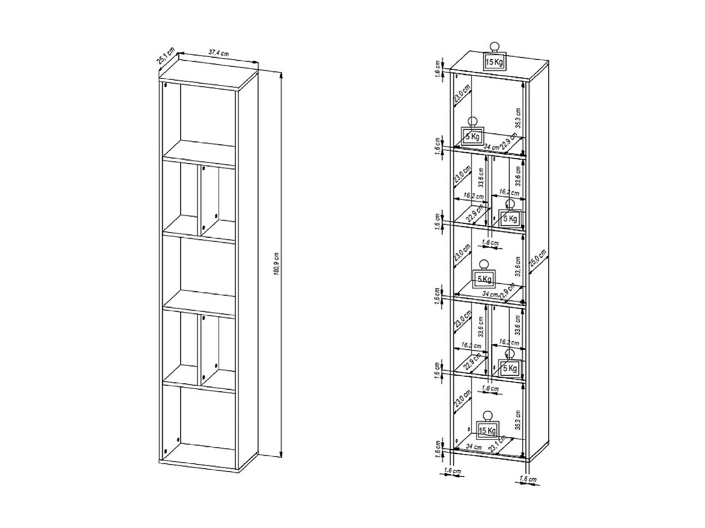 Wandh�ngeregal in Schwarz 7 F�cher
