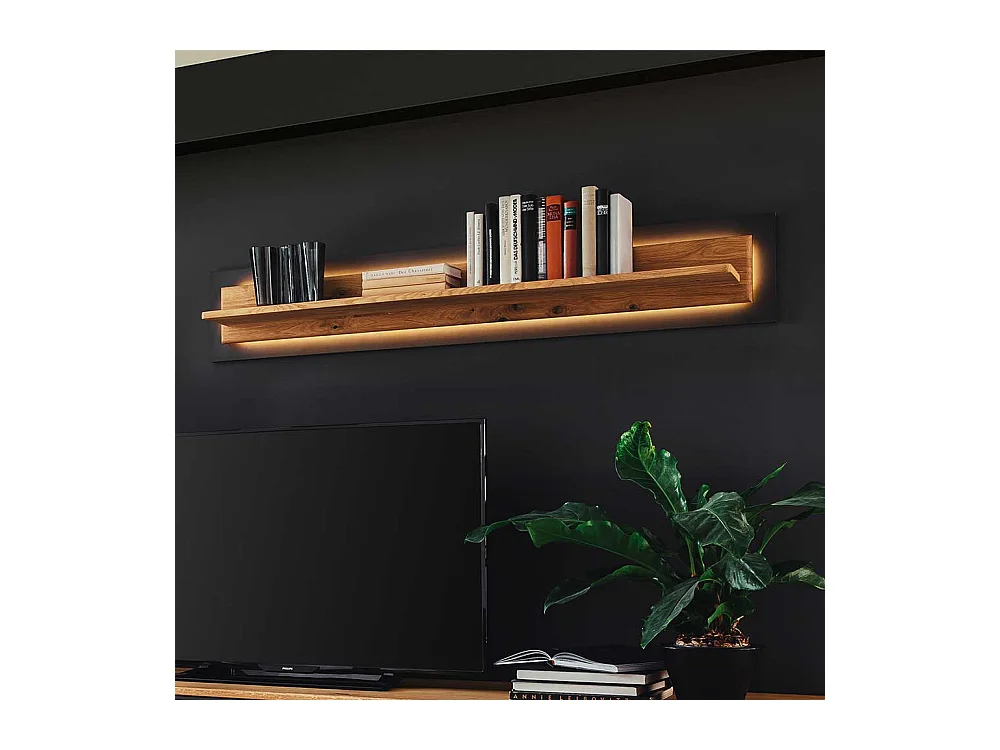Wandhängeregal in Wildeichefarben und Anthrazit optional mit LED Beleuchtung