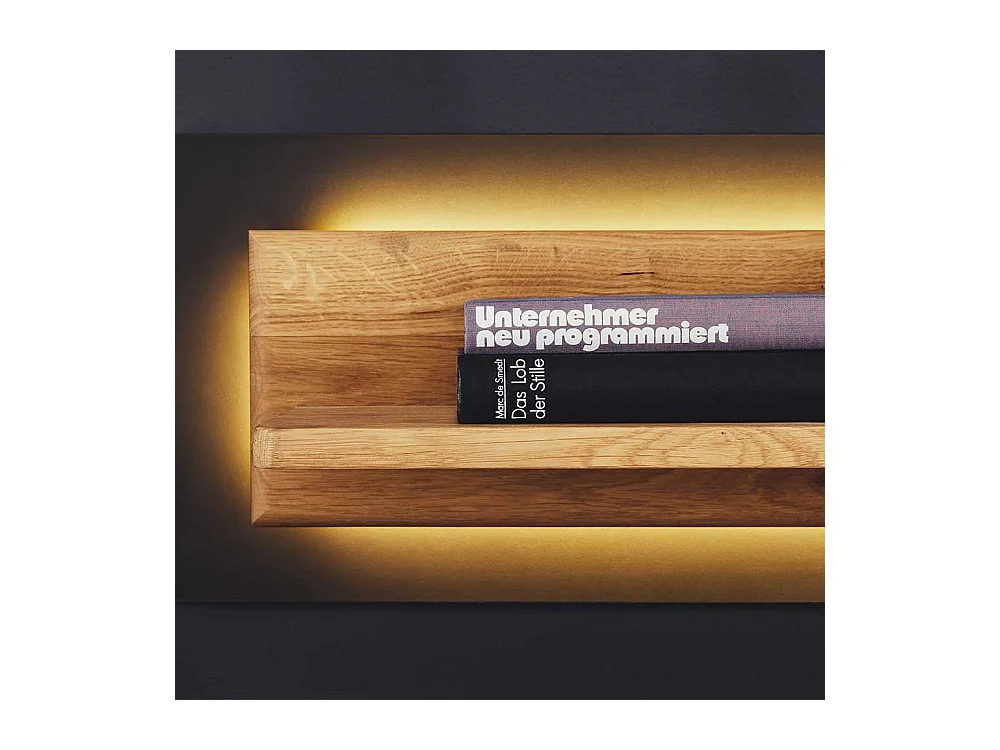 Wandhängeregal in Wildeichefarben und Anthrazit optional mit LED Beleuchtung