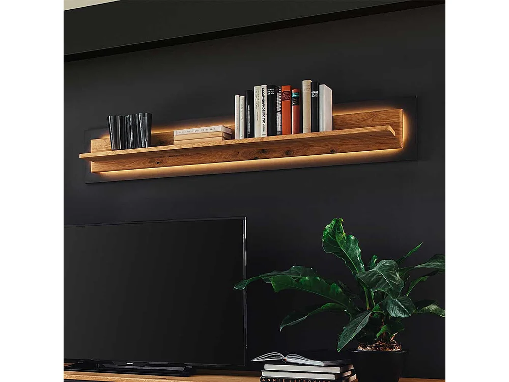Wandhängeregal in Wildeichefarben und Anthrazit optional mit LED Beleuchtung