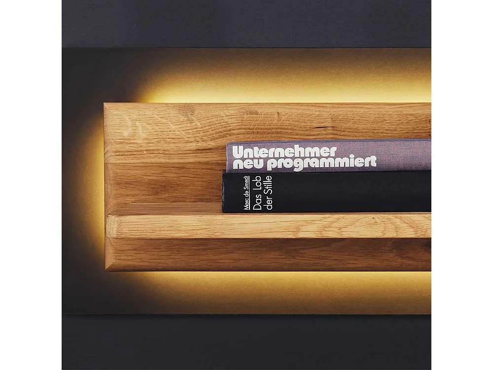 Wandhängeregal in Wildeichefarben und Anthrazit optional mit LED Beleuchtung