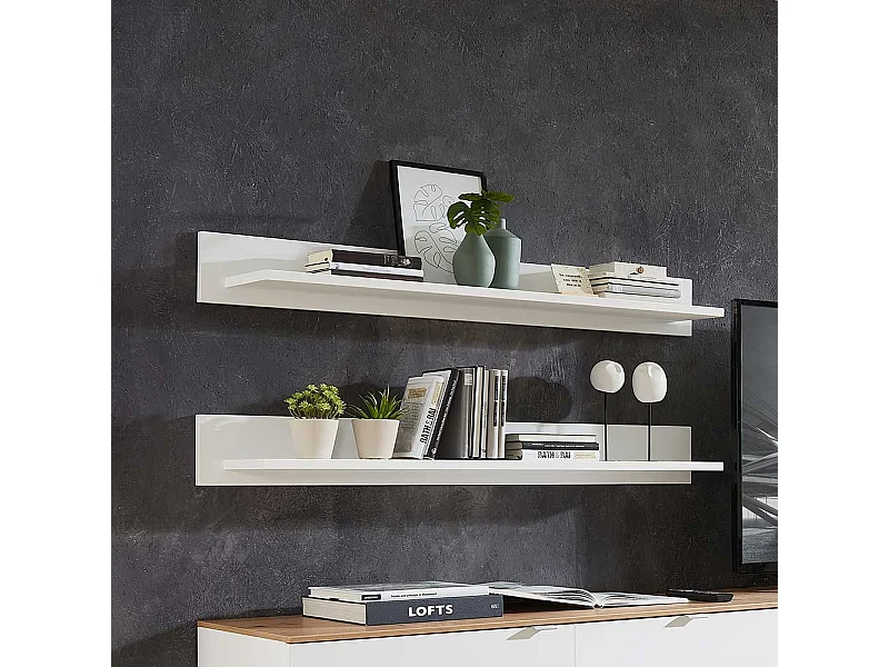 Weißes Wandregal modern 120 cm breit 16 cm hoch mit Rückwand
