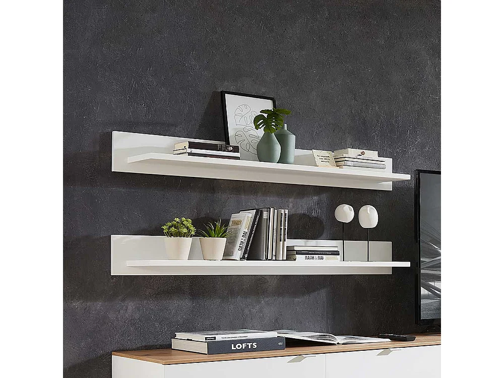 Weißes Wandregal modern 120 cm breit 16 cm hoch mit Rückwand