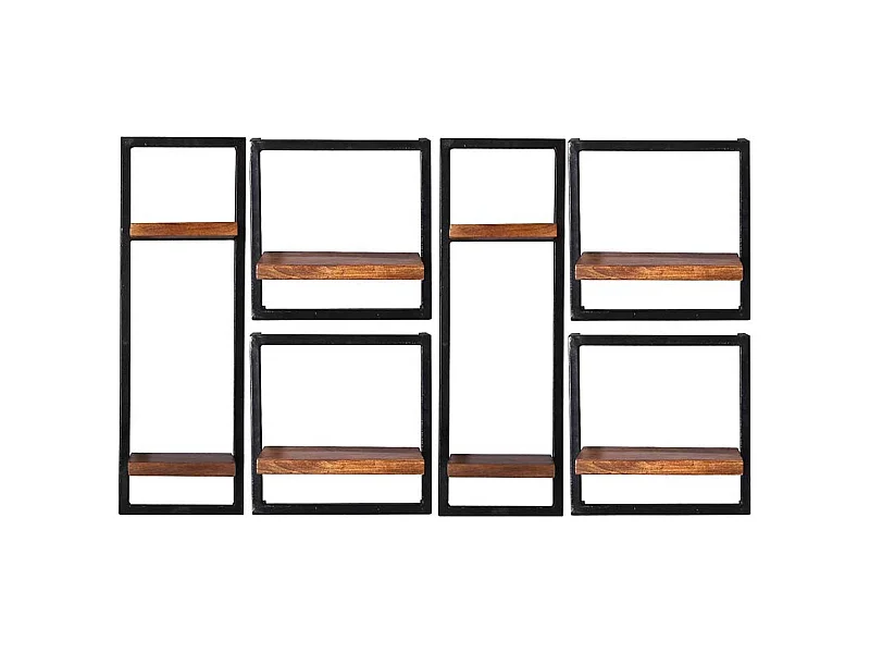 Massivholzregal Set mit Metallrahmen Wandmontage (sechsteilig)