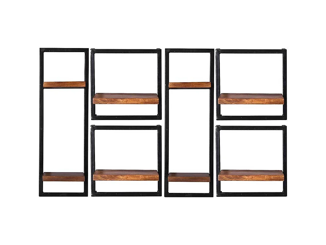 Massivholzregal Set mit Metallrahmen Wandmontage (sechsteilig)